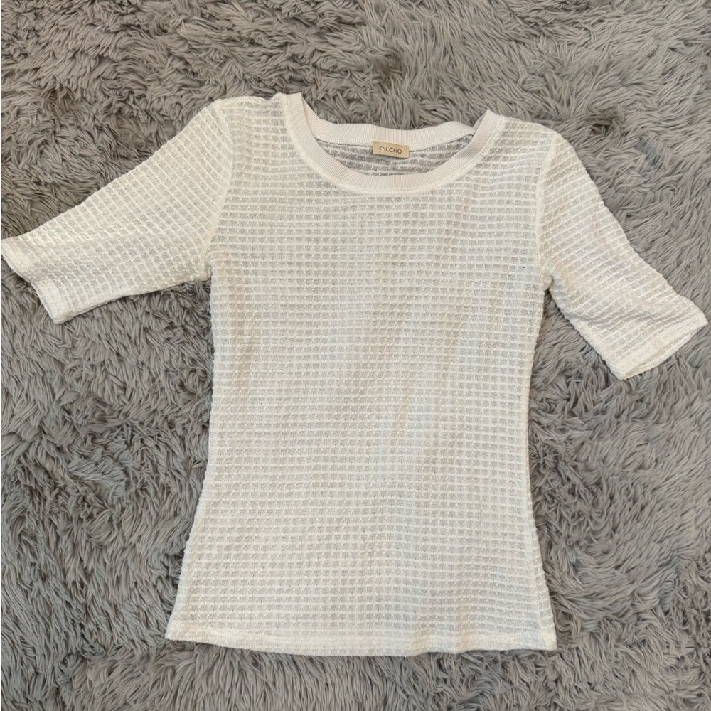 Pilcro White Fitted 3/4 Sleeve Ribbed Tee